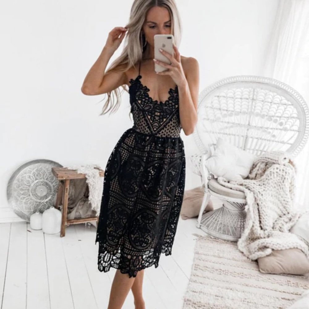 Two Sisters Eyelet Midi Dress Black